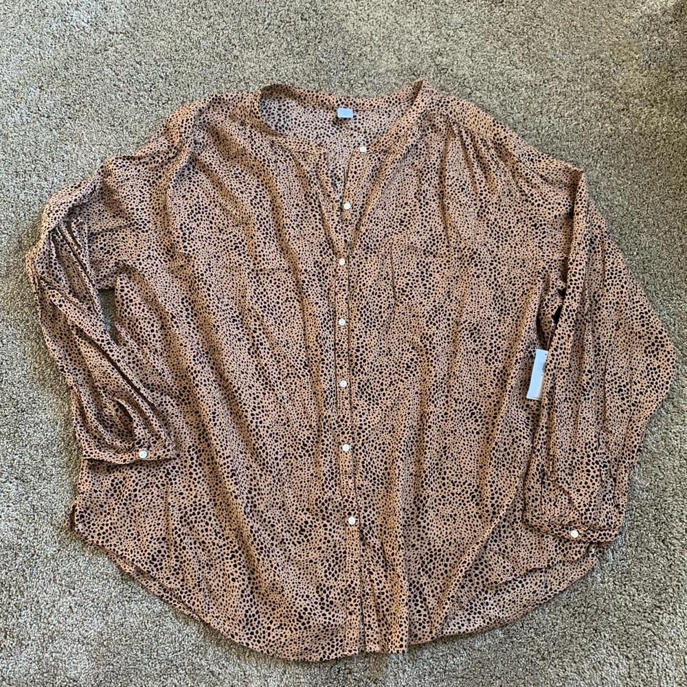 Oversized Printed Button-Front Blouse